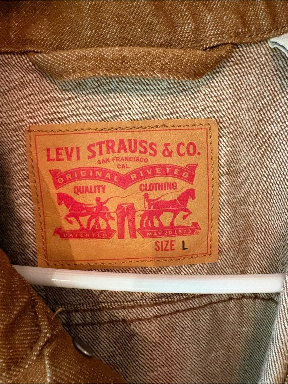 LEVIS Sz. LARGE Men Burnt Orange Teak Brown Denim Jean Jacket Trucker Coat